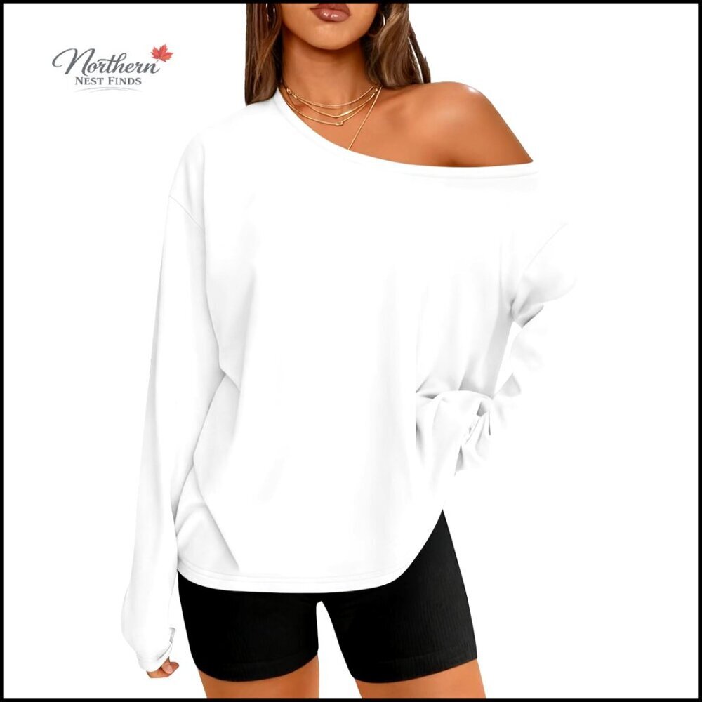Oversized Off Shoulder Long Sleeve Top Asymmetrical Neck Loose Fit Sweatshirt